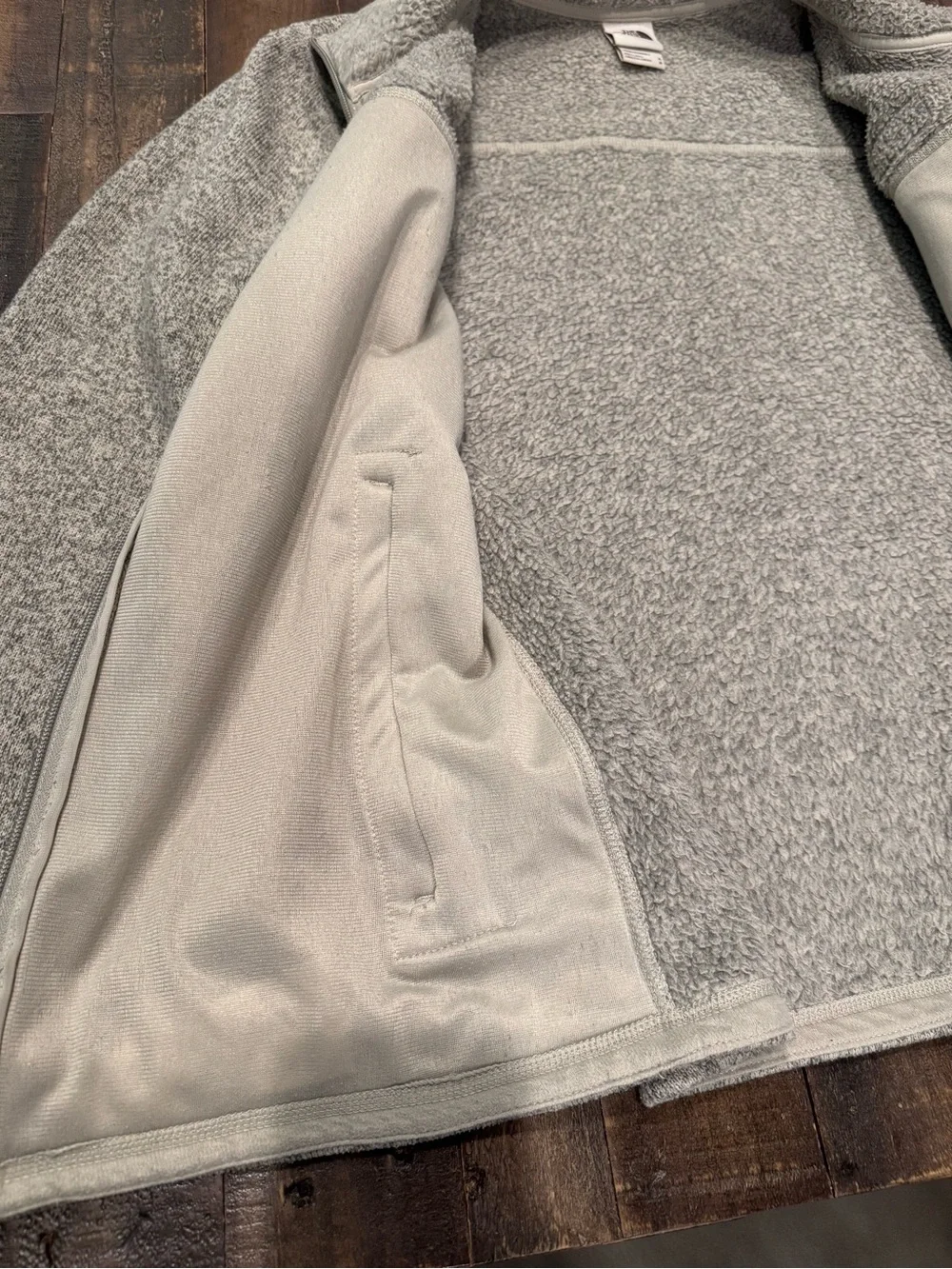 The North Face Light Gray and Tan Heather Full-Zip Fleece Jacket